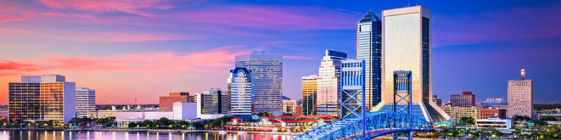 Jacksonville skyline and Main Street Bridge at dusk